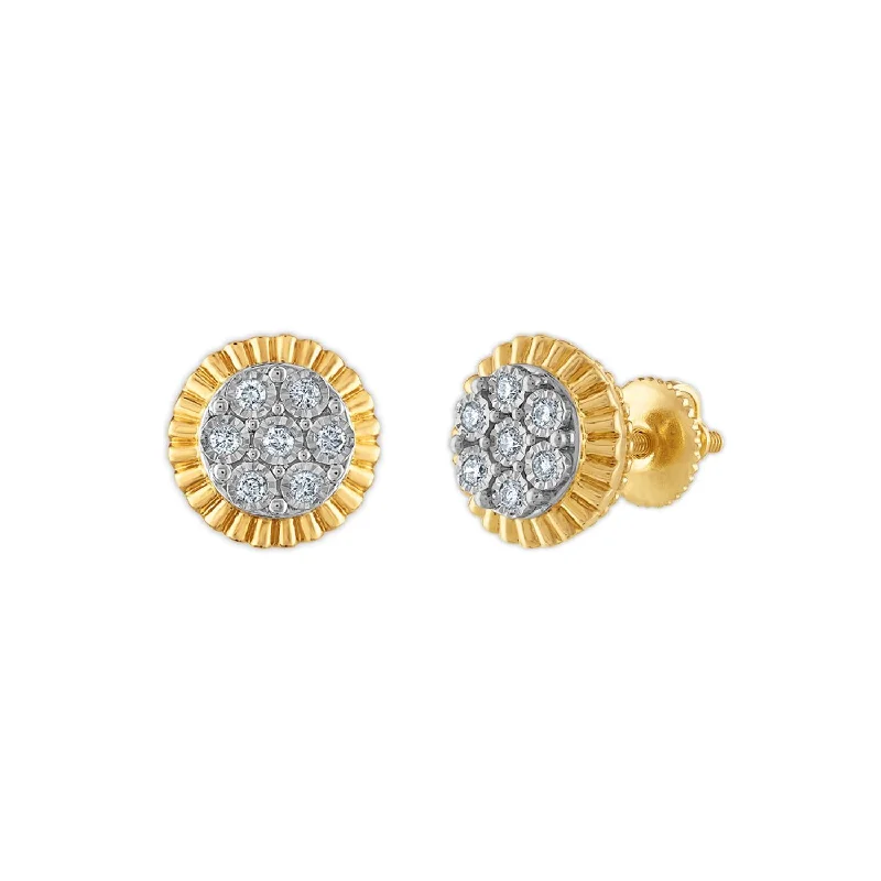 Small Dangle Earrings-1/5 CTW Diamond Rolex-look Stud Earrings in 10KT Yellow Gold