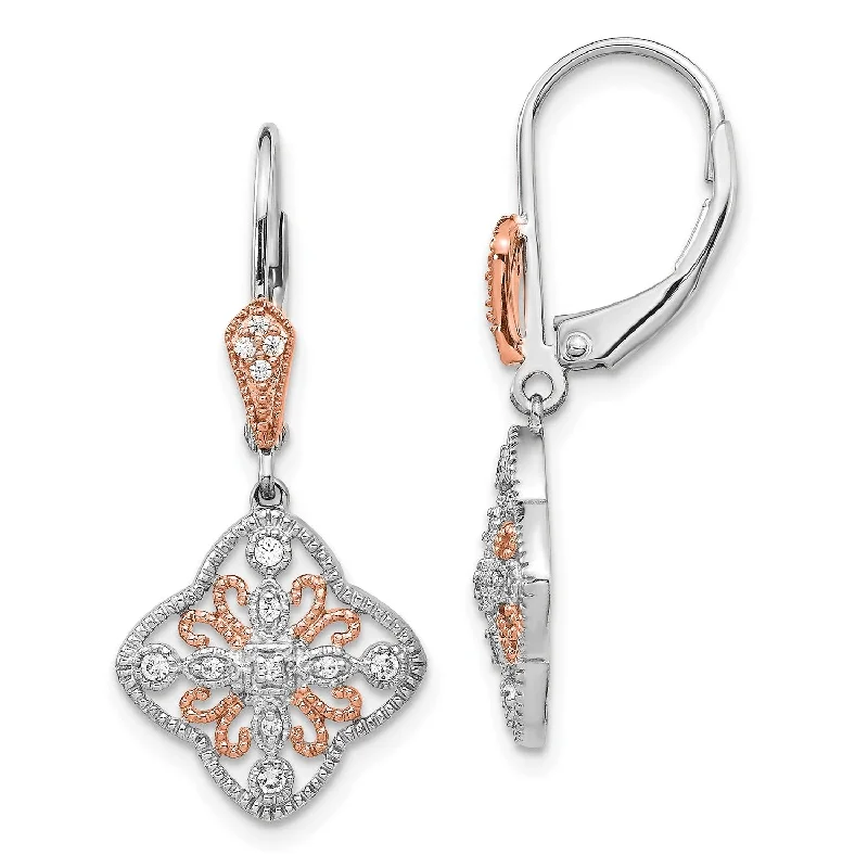 Butterfly Design Earrings-1/8 CTW Diamond Leverback Earrings in 14KT White and Rose Gold