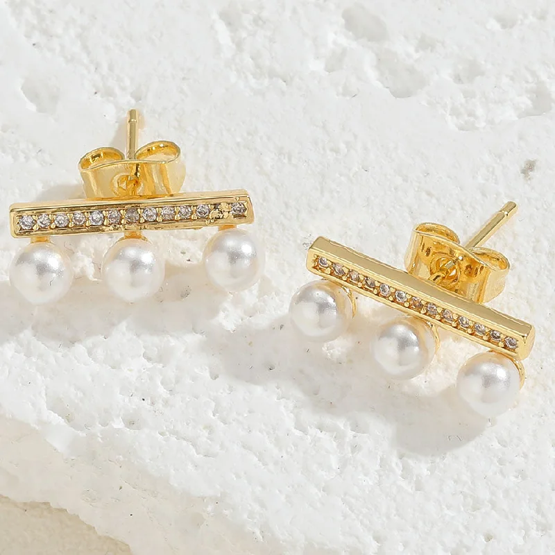 Three Pearl Stud Earrings Es2236-3