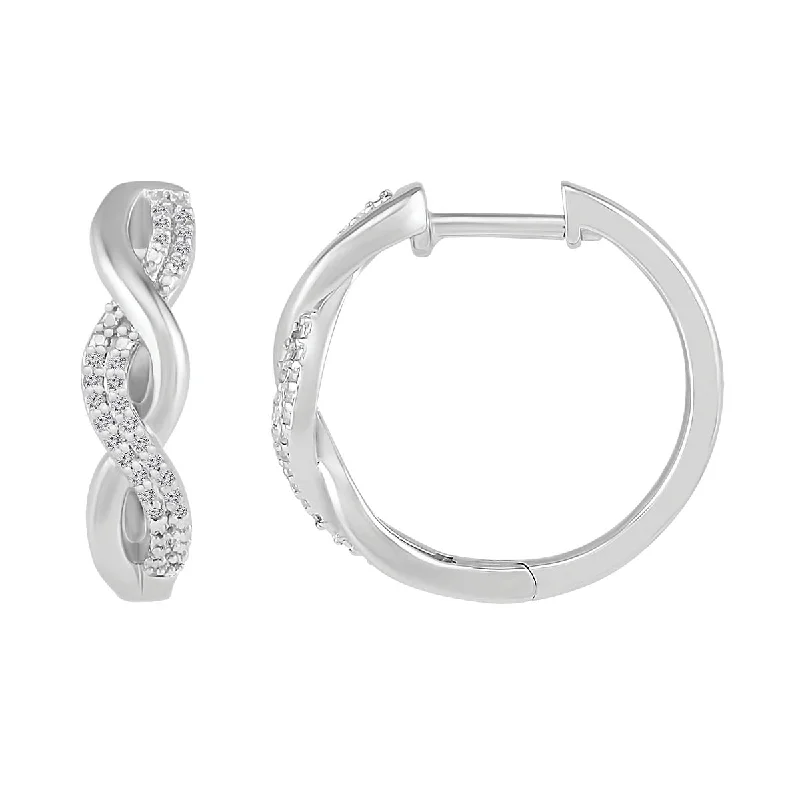 Wedding Earrings with Diamonds-1/10 CTW Diamond Twist Hoop 18MM Earrings in Sterling Silver