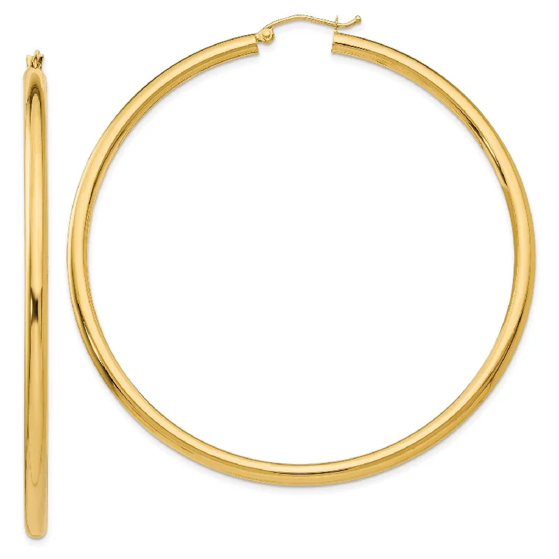 High-Quality Diamond Earrings-14KT Yellow Gold 65X3MM Hoop Earrings