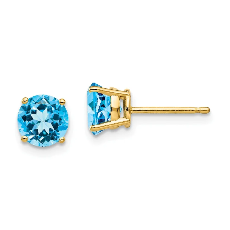 Fashion Earrings for Wedding Day-6MM Round Swiss Blue Topaz Stud Earrings in 14KT Yellow Gold