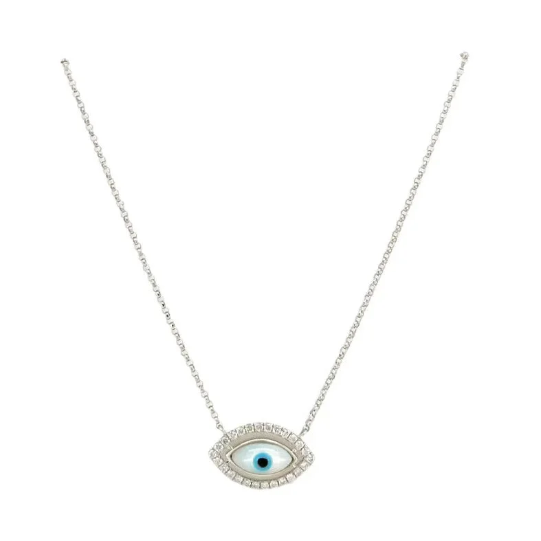 Classic Wedding Necklace-MOTHER OF PEARL DIAMOND EVIL EYE NECKLACE