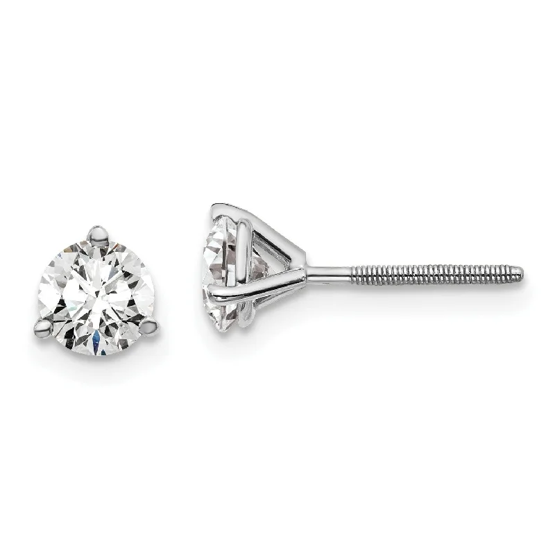 Heart Shaped Earrings-EcoLove 1 CTW Round GHI or IGI or GSI Certified Lab Grown Diamond Stud Screwback Earrings in 14KT White Gold