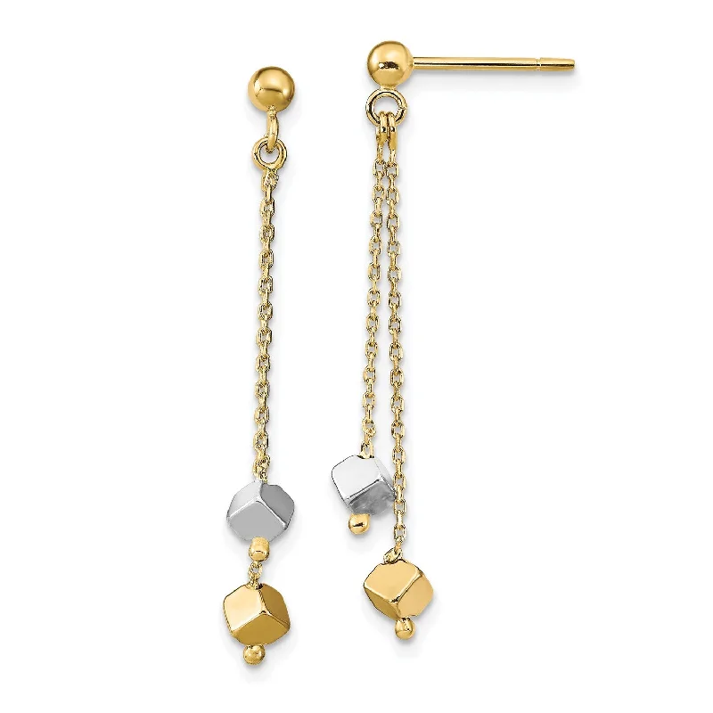 Luxury Bridal Earrings-14KT White and Yellow Gold 36X4MM Drop & Dangle Beaded Earrings