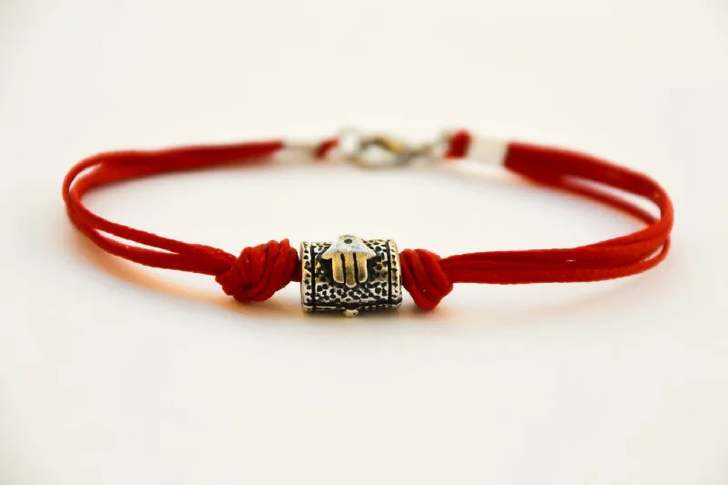 Men’s Adjustable Bracelet-Hamsa bracelet for men, red string, Jewish gift for Israel, Hand and fish on silver bead