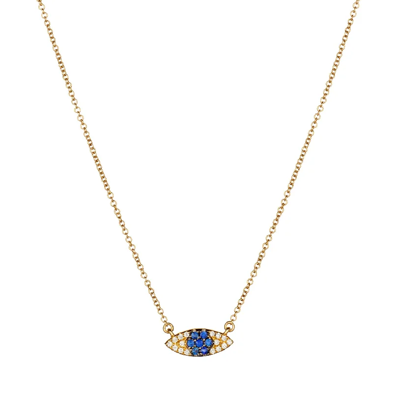 Silver Pendant Necklace with Diamonds-SAPPHIRE & DIAMOND EVIL EYE NECKLACE