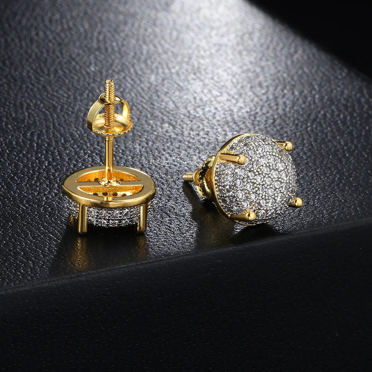 Designer Earrings for Special Occasions-1 Pair Hip-hop Round Plating Inlay Copper Zircon Ear Studs