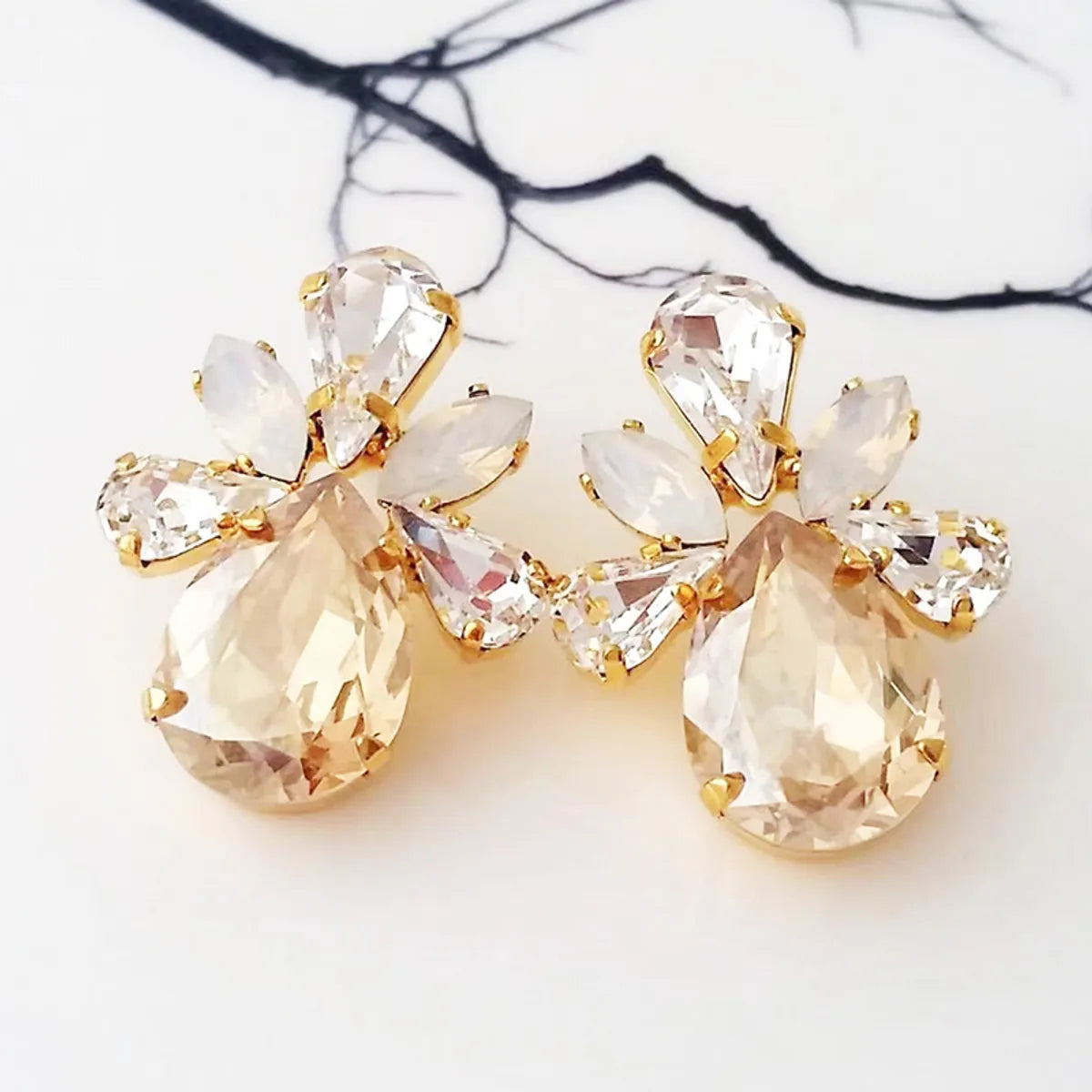 Elegant Earrings for Special Occasions-1 Pair Ig Style Water Droplets Spray Paint Inlay Alloy Rhinestones Gold Plated Ear Studs