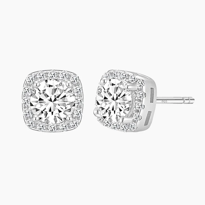 Dainty Earrings for Women-Princess Cut Square Cubic Zirconia Stud Post Earrings