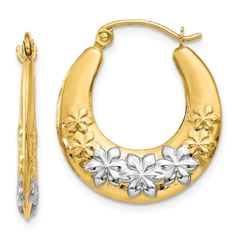 Stunning Wedding Earrings-14KT Yellow Gold With Rhodium Plating 22X19MM Flower Hoop Earrings