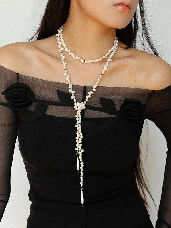 Fine Diamond Necklace-Dance of Pearls Natural Irregular Pearl Long Necklace